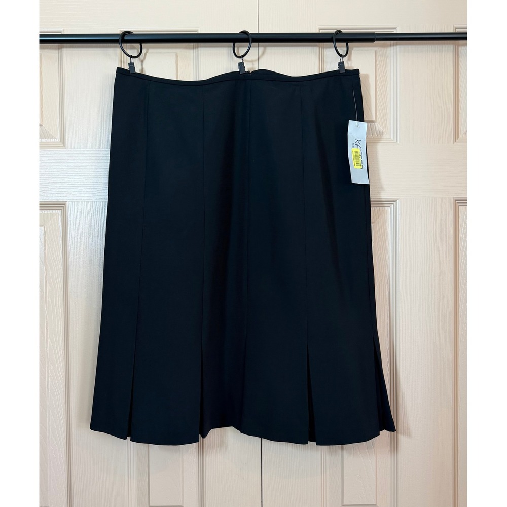 Black Pleated Hem Midi Skirt Sz 12 Kasper Corporatecore Professional Minimalist